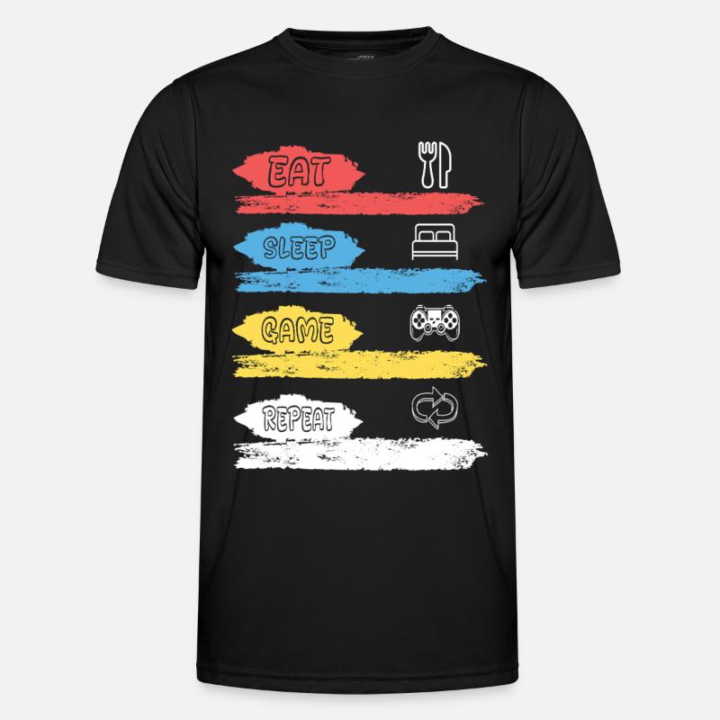 EAT SLEEP GAME REPEAT - V2 - Männer Funktions-T-Shirt - Schwarz