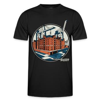 Hamburg Port Speicherstadt - Men's Functional T-Shirt - black - Front - AI Model Male 178 dark (178cm)