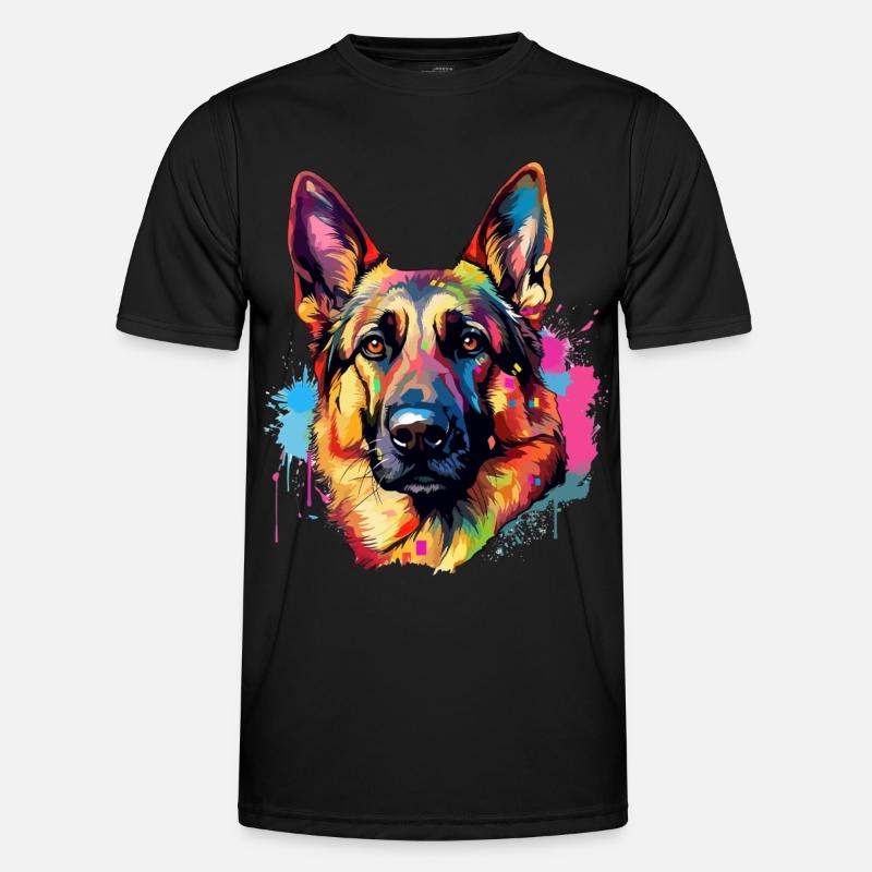 Lebendiger Deutscher Schäferhund Splash - Männer Funktions-T-Shirt - Schwarz