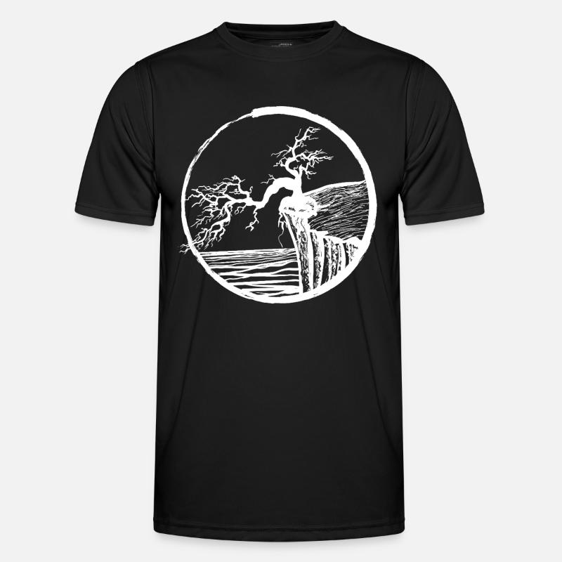 Landschaft mit Baum am Klippenrand - Männer Funktions-T-Shirt - Schwarz