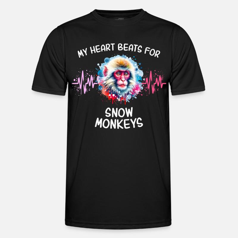 Snow Monkey Heart Line - Men's Functional T-Shirt - black