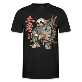 Sloth Samurai in Ukiyoe Armor - Men's Functional T-Shirt - black - Front - AI Model Male 178 dark (178cm)