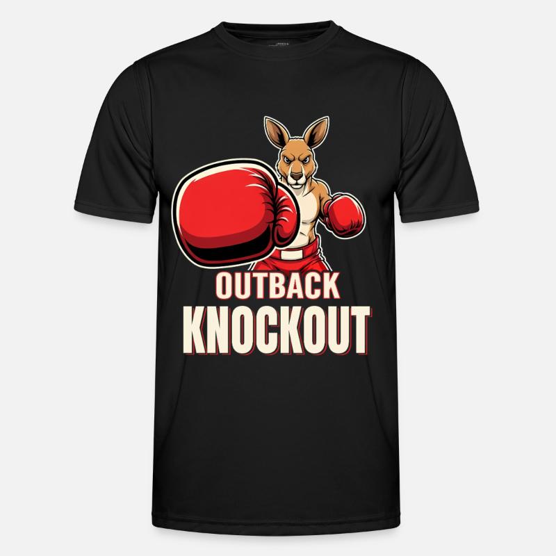 Outback Knockout Cartoon Kangaroo Boxer - Men's Functional T-Shirt - black