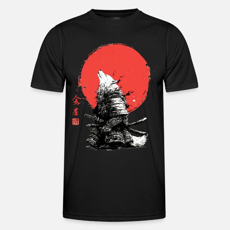 Wolf Samurai under Crimson Sun - Men's Functional T-Shirt - black