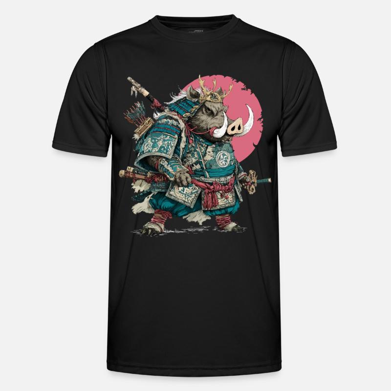 Boar Samurai in Teal Armor - Men's Functional T-Shirt - black