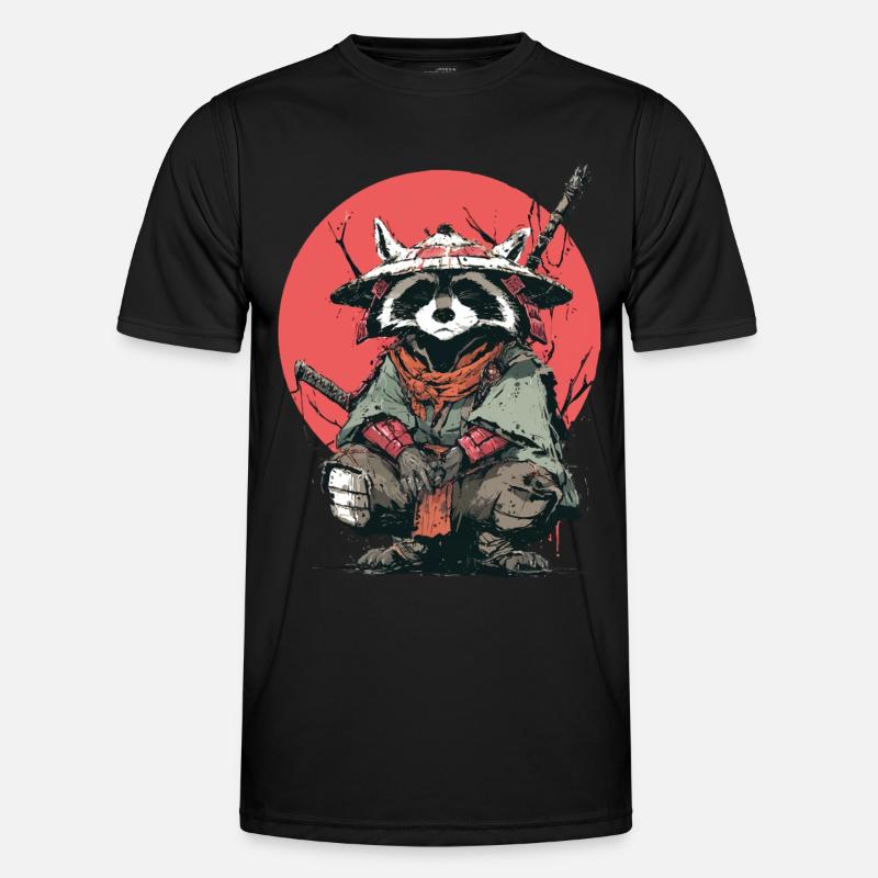 Waschbär-Samurai in Red Moon - Männer Funktions-T-Shirt - Schwarz