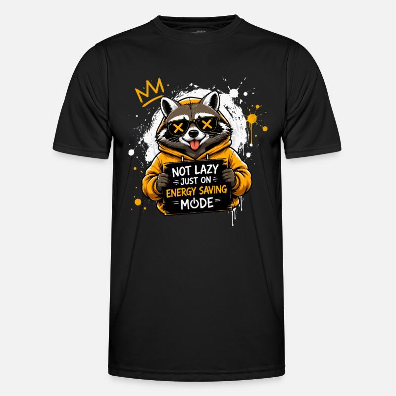 Raccoon Power Saving Mode Pullover Hoodie - Men's Functional T-Shirt - black