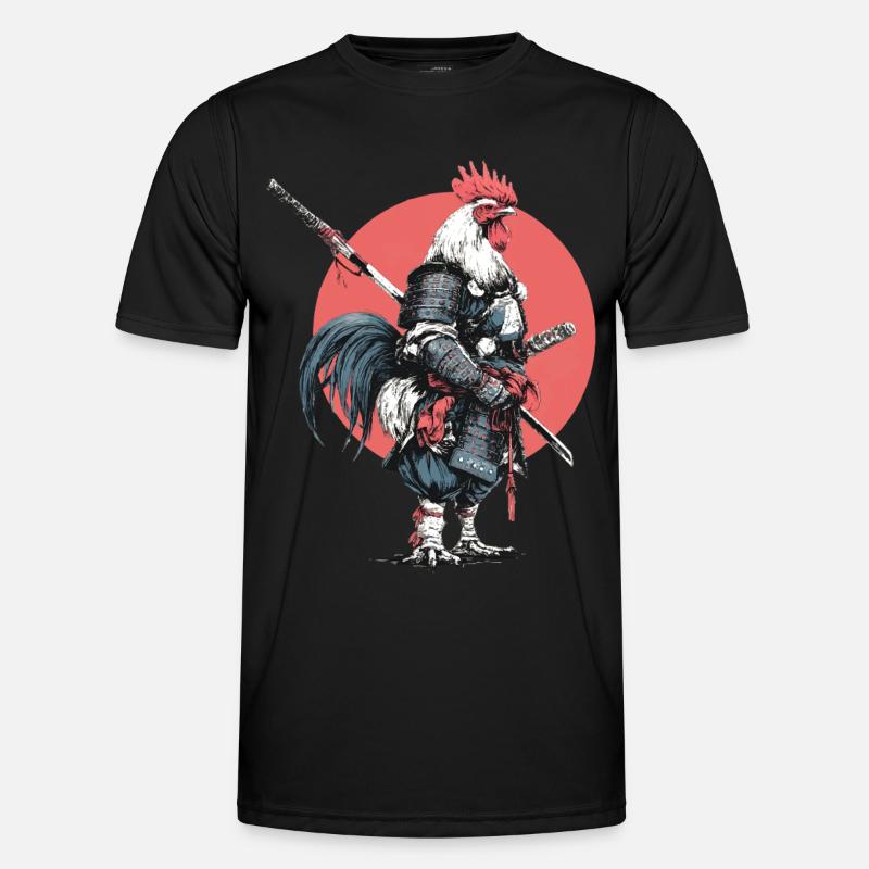 Rooster Samurai in Armor - Men's Functional T-Shirt - black