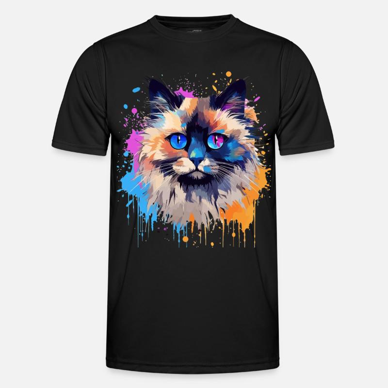 Bunte Birman-Katzengesicht-Splash-Kunst - Männer Funktions-T-Shirt - Schwarz