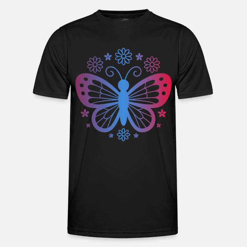 Gradient butterfly with flowers - Men's Functional T-Shirt - black