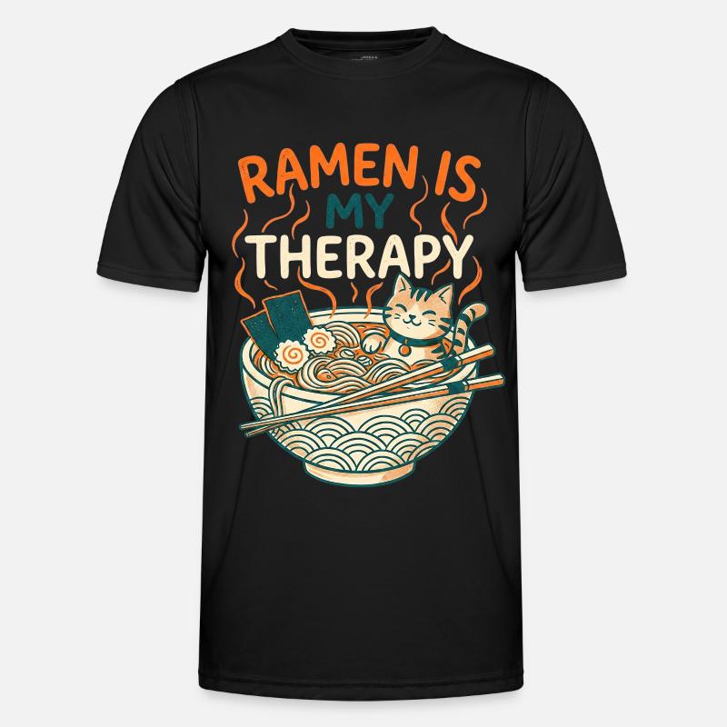 Ramen Therapy Cat - Men's Functional T-Shirt - black
