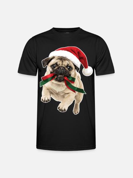 Verspielter Weihnachts Mops - Männer Funktions-T-Shirt - Schwarz
