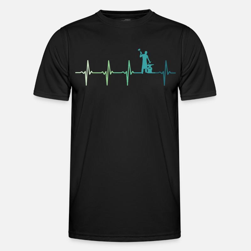 blacksmith hammer heartbeat metalworker - Men's Functional T-Shirt - black