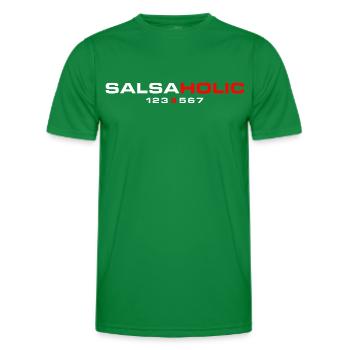 SALSAHOLIC 123-567 – Tanzoutfit für Salsasüchtige - Männer Funktions-T-Shirt - Kelly Green - Vorne - AI Model Male 178 dark (178cm)