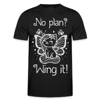 No plan? Wing it! Geflügelte Katze (weiß) - Männer Funktions-T-Shirt - Schwarz - Vorne - AI Model Male 178 dark (178cm)