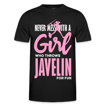 Javelin thrower with fun statement - Men's Functional T-Shirt - black - Front - AI Model Male 178 dark (178cm)