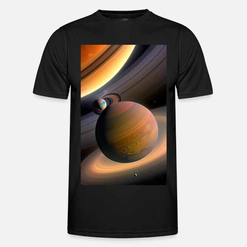 Celestial Ringed Planets Artwork - Men's Functional T-Shirt - black