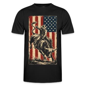 Rodéo, Cow-boy, Western, Taureau, Taureau, Drapeau des États-Unis - T-shirt sport Homme - noir - Devant - AI Model Male 178 dark (178cm)