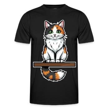 Cute Calico Cat Sitting Vintage Portrait - Men's Functional T-Shirt - black - Front - AI Model Male 178 dark (178cm)