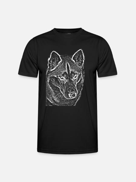 Wolfsblick Linienzeichnung Druckdesign Husky - Männer Funktions-T-Shirt - Schwarz