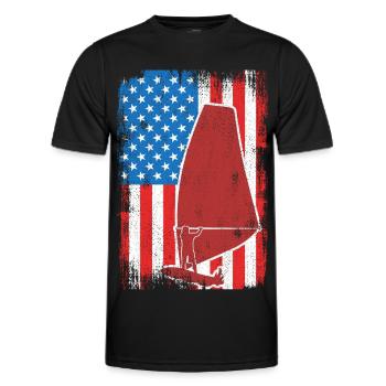USA Patriotic Windsurfer - Men's Functional T-Shirt - black - Front - AI Model Male 178 dark (178cm)