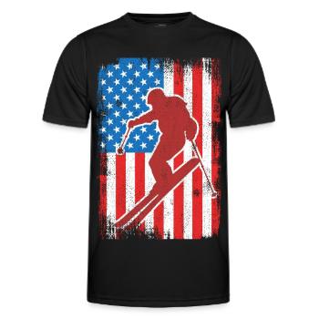 USA Patriotic Skier - Men's Functional T-Shirt - black - Front - AI Model Male 178 dark (178cm)