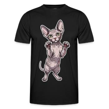 Chat Sphynx Mignon Posture Debout Portrait - T-shirt sport Homme - noir - Devant - AI Model Male 178 dark (178cm)