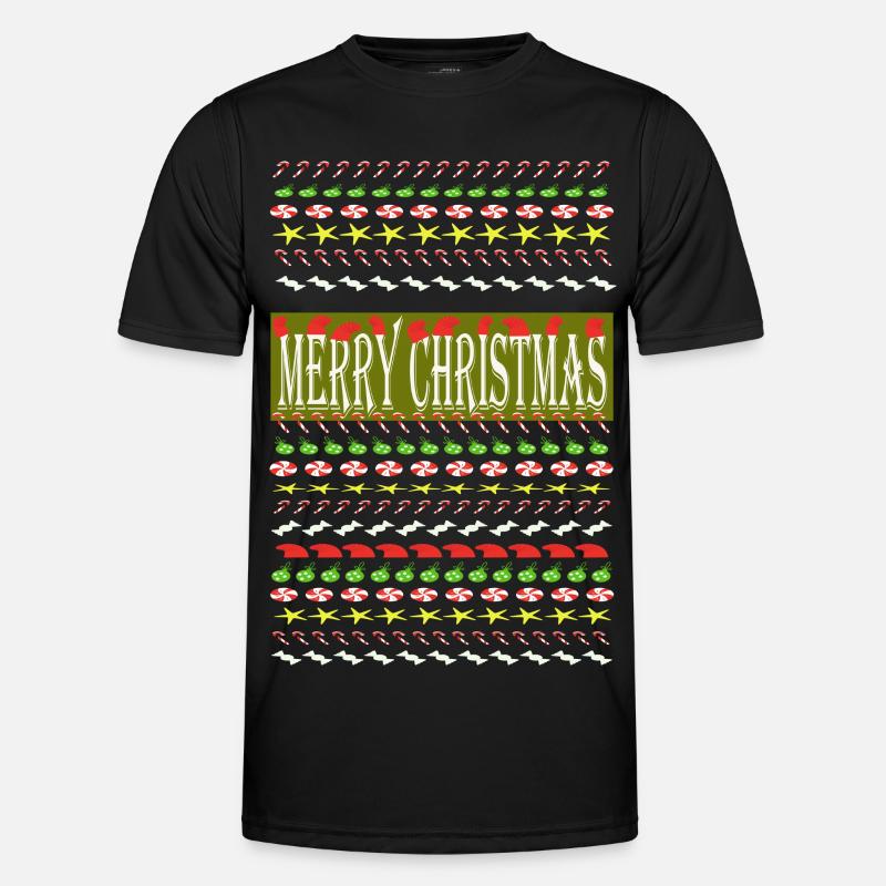 Festive Christmas Pattern with Santa Hats - Men's Functional T-Shirt - black