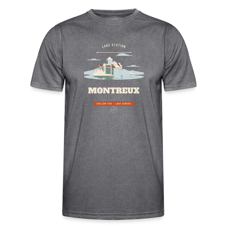 Montreux badge on a men's functional t-shirt, dark melange , front