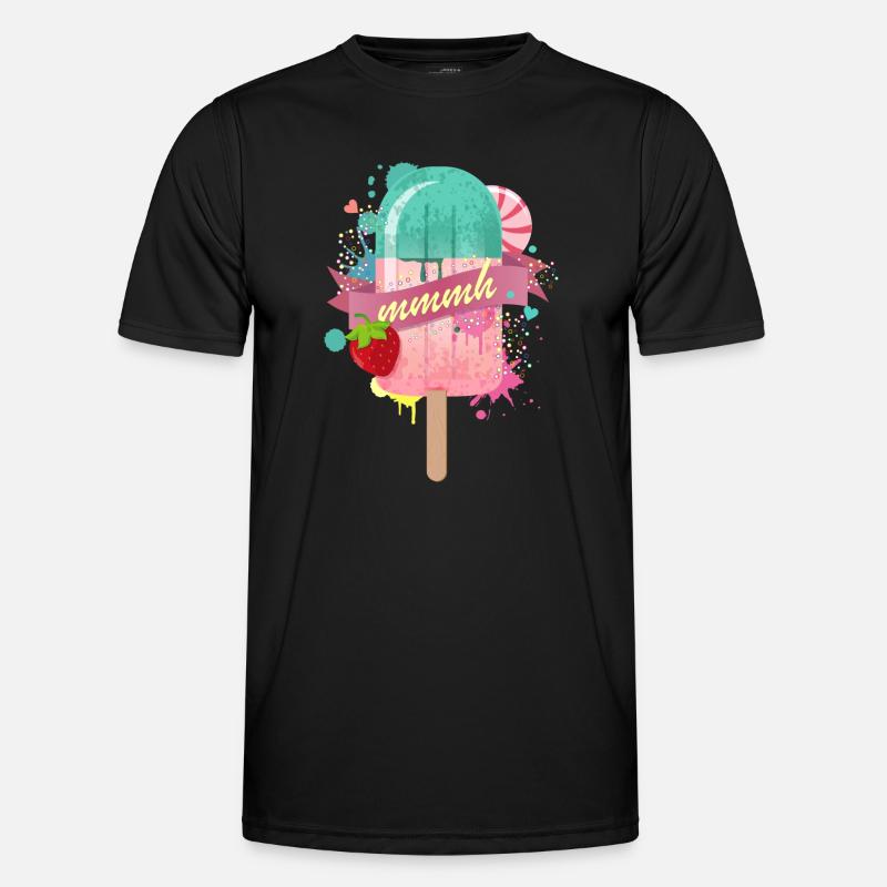 Eis am Stiel mit Erdbeere - Männer Funktions-T-Shirt - Schwarz