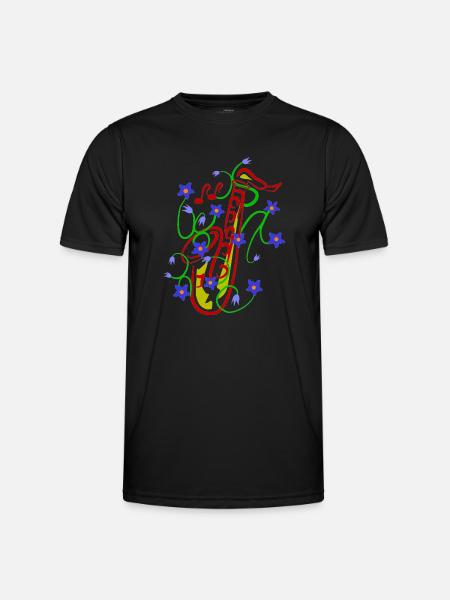 Blumenmuster mit verspieltem Saxophon design - Männer Funktions-T-Shirt - Schwarz