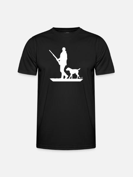 Hunter with dog on the prowl - Men's Functional T-Shirt - black