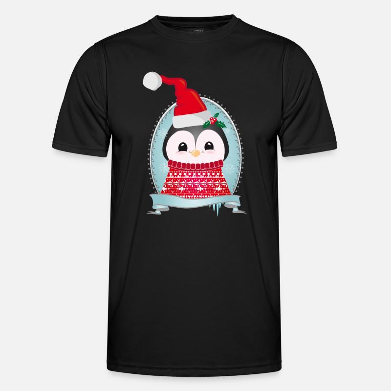 weihnachtlicher Pinguin mit Strickpullover & Mütze - Männer Funktions-T-Shirt - Schwarz