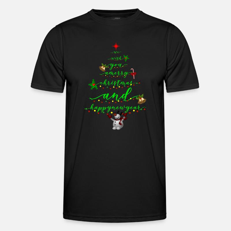Script Christmas Tree with Snowman - Men's Functional T-Shirt - black