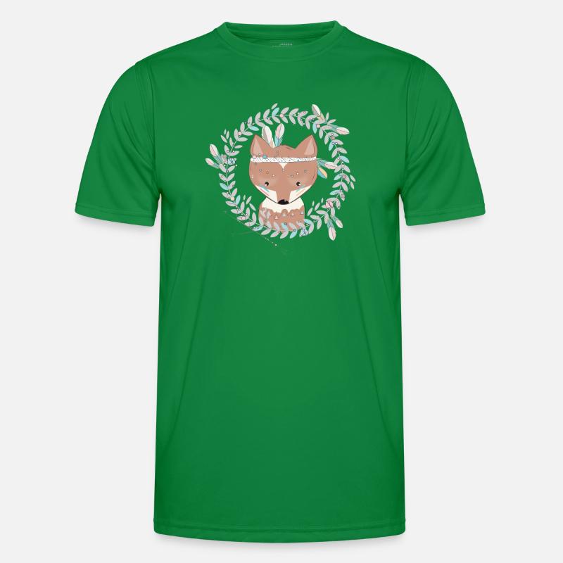 small fox with feather decoration in ethno frame Men's Functional T-Shirt