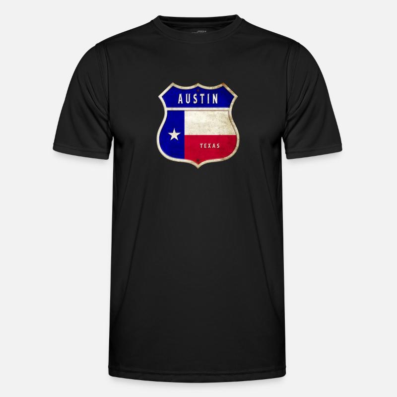 Austin Texas crest flags design - Men's Functional T-Shirt - black