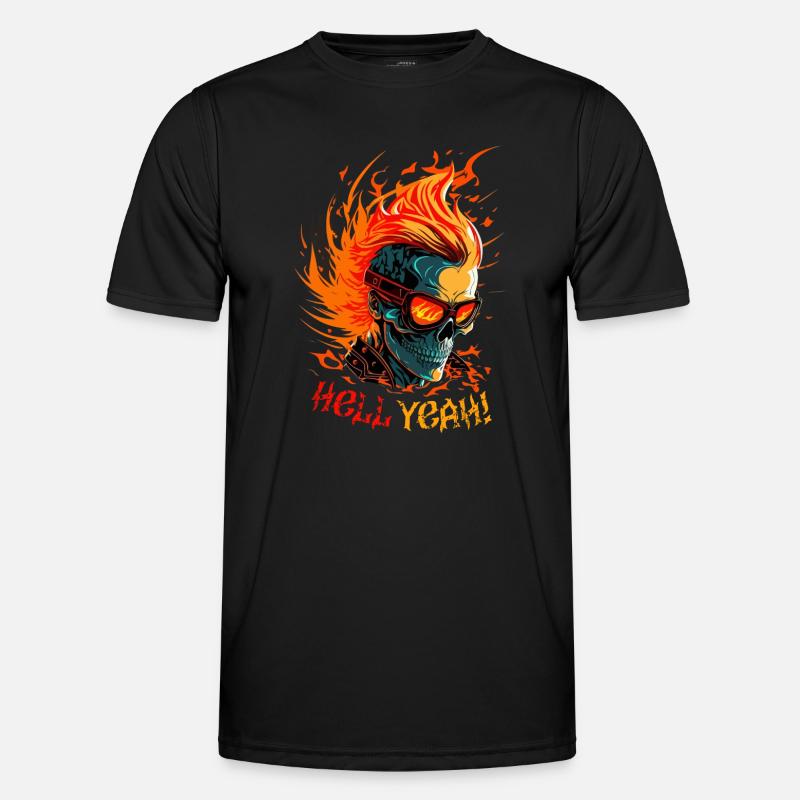 Flaming Skull with Hell Yeah Men's Functional T-Shirt