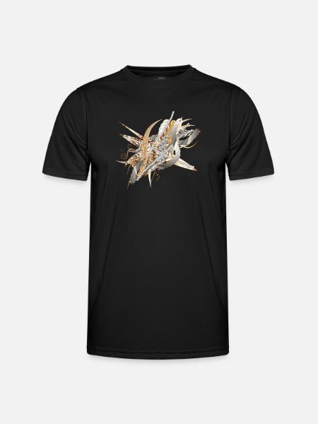 kunstnerisk filigran motiv lavet af bånd og fjer - Funktionsshirt til herrer - sort