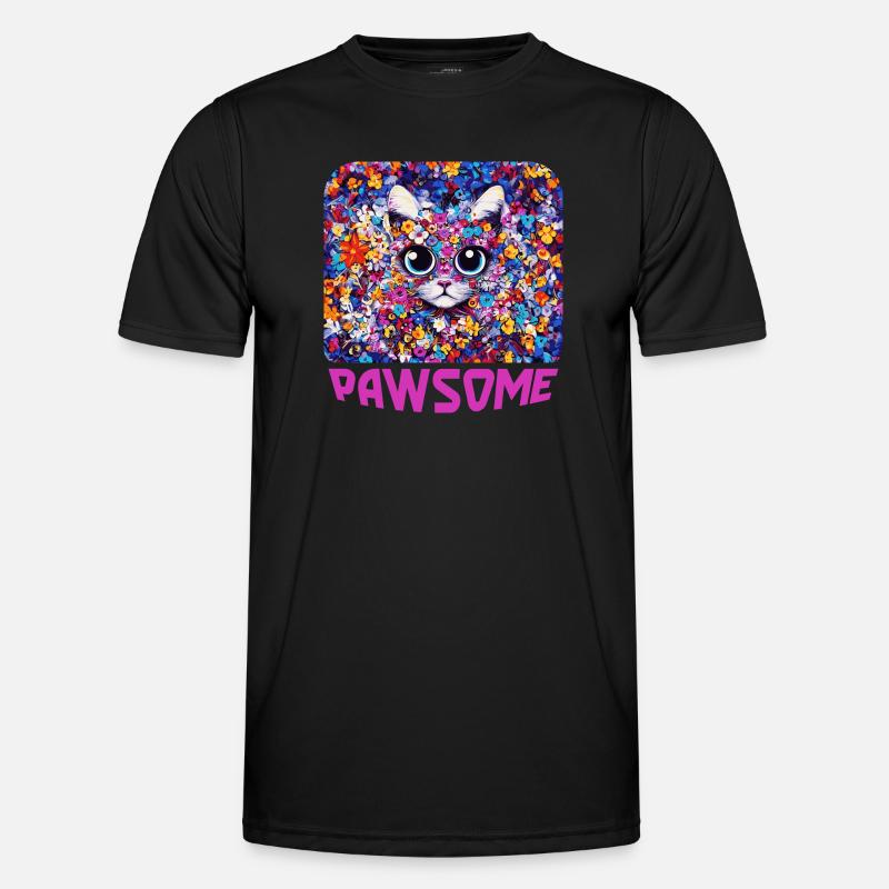 Pawsome - Katze in Blumen Männer Funktions-T-Shirt