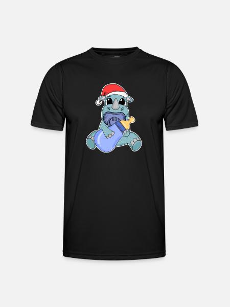 Rhinocéros bébé Noël - T-shirt sport Homme - noir