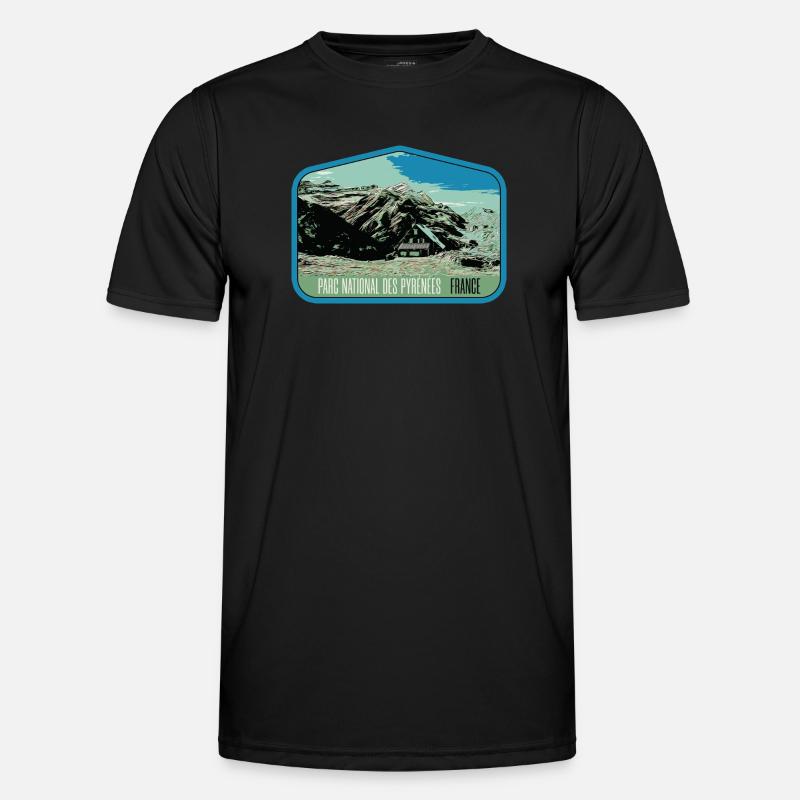 Pyrenees Landscape Escutcheon: Authentic Nature - Men's Functional T-Shirt - black