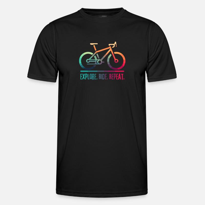 Explore Ride Repeat - projekt dla rowerzysty - Funkcjonalna koszulka męska - czarny