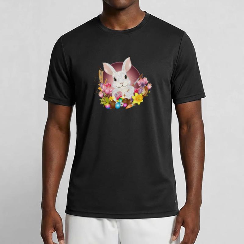 white rabbit with easter eggs as easter bunny Men's Functional T-Shirt