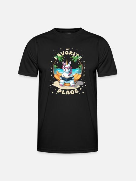 Einhorn mit Buch - Männer Funktions-T-Shirt - Schwarz