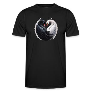 Elegante Schwäne, die zusammen ein Herz bilden. - Männer Funktions-T-Shirt - Schwarz - Vorne - AI Model Male 178 dark (178cm)