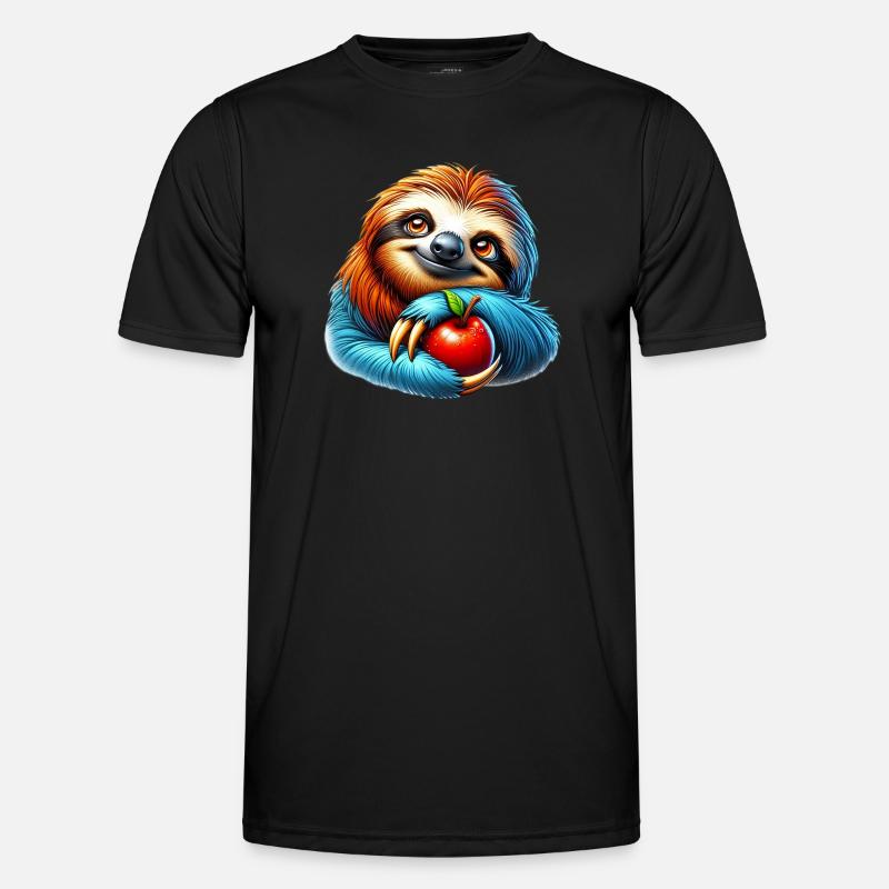Faultier mit rotem Apfel - Männer Funktions-T-Shirt - Schwarz