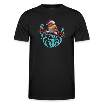 Niedlicher Weihnachtsvogel, der auf einem überdachten Ast sitzt - Männer Funktions-T-Shirt - Schwarz - Vorne - AI Model Male 178 dark (178cm)