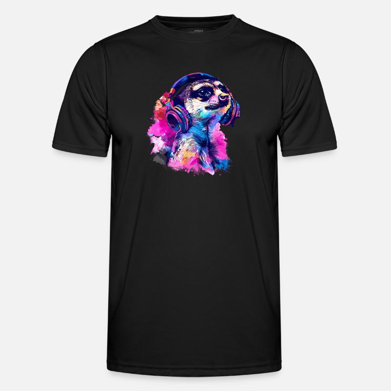 Erdmännchen Erdhündchen Scharrtier mit Kopfhörer - Männer Funktions-T-Shirt - Schwarz