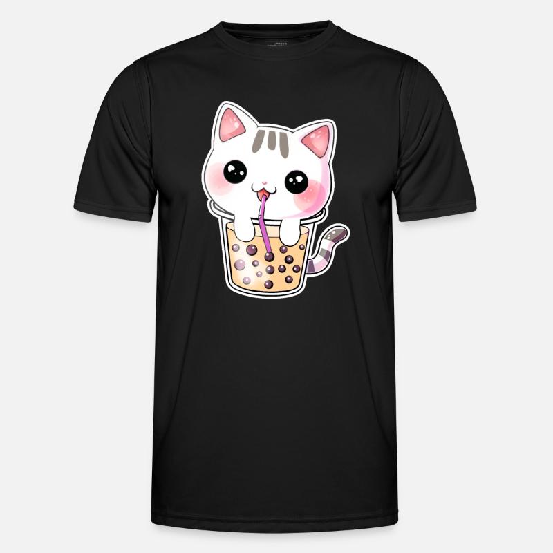 Kawaii Bubble Tea Cat - Men's Functional T-Shirt - black