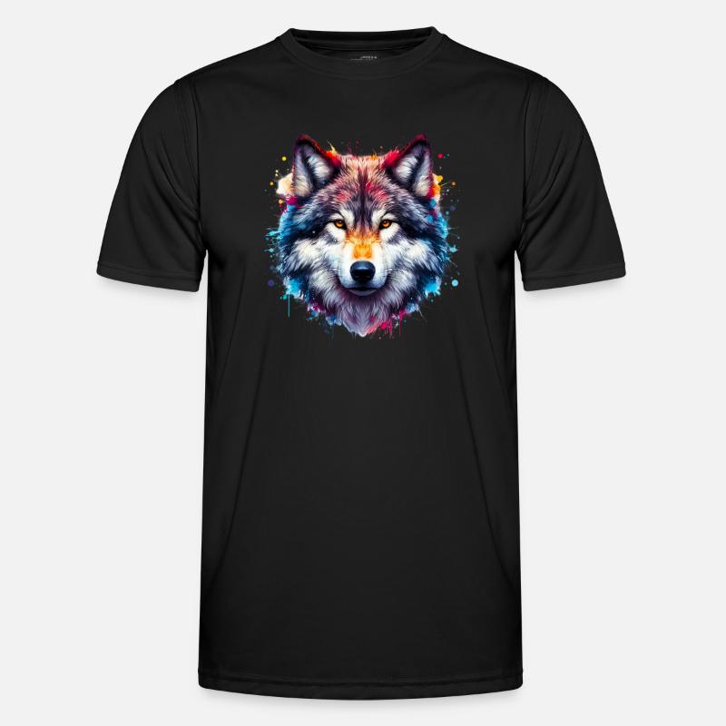 Wolf - Männer Funktions-T-Shirt - Schwarz